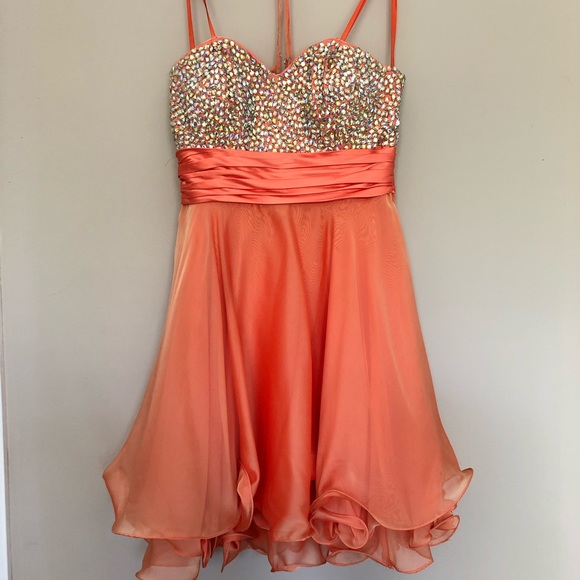 La Femme Orange Sequin Strapless Prom Dress 4 - Picture 1 of 3